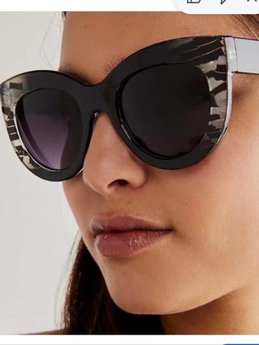 Free People Muse Black Oversized Cat-Eye Sunglasses with Tortoiseshell Accents